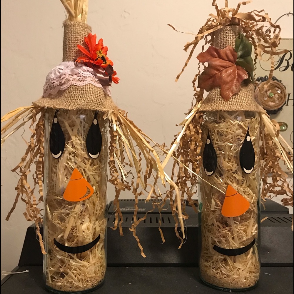 Scarecrow wine bottles